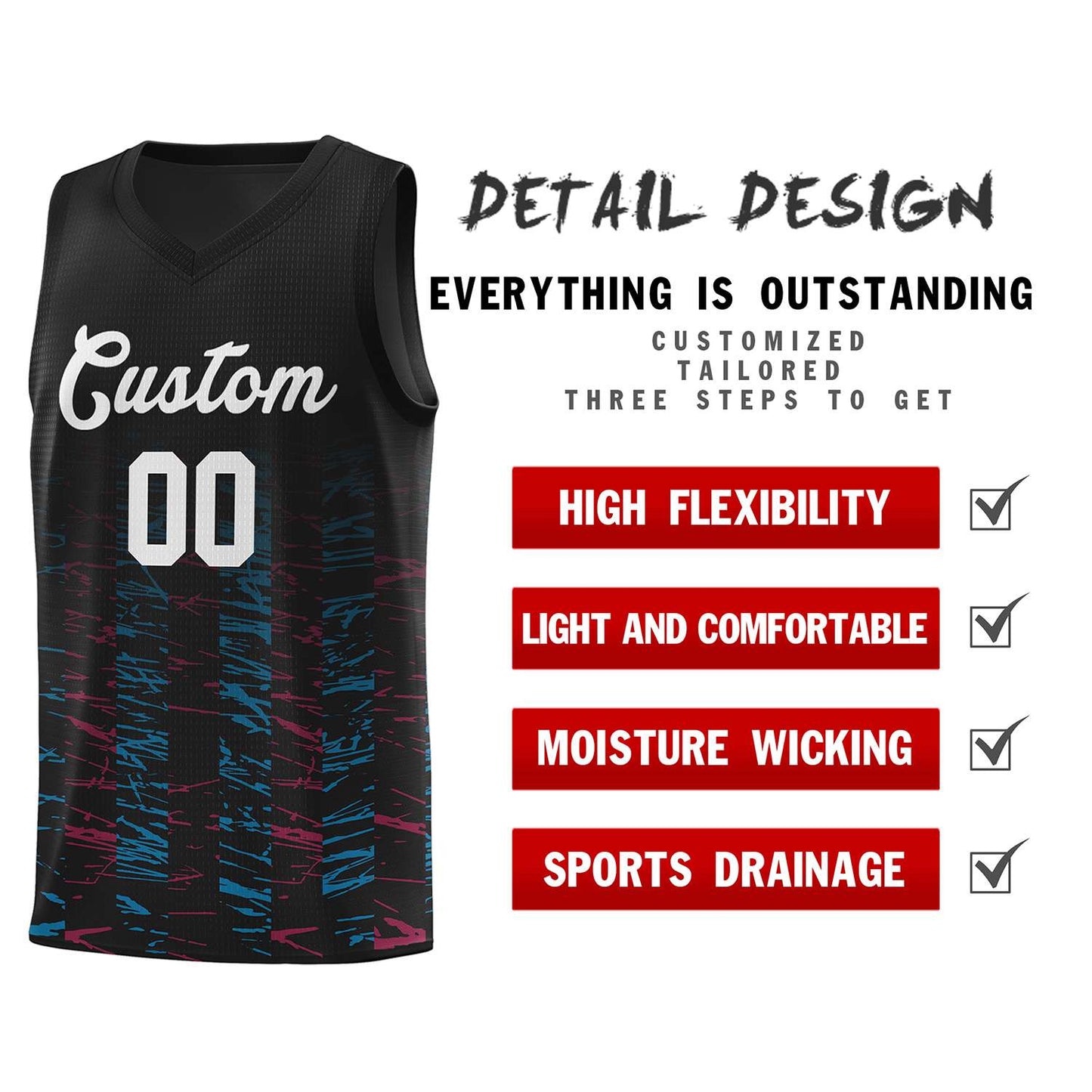 Custom Black White Personalized Scratches Pattern Sports Uniform Basketball Jersey Limited