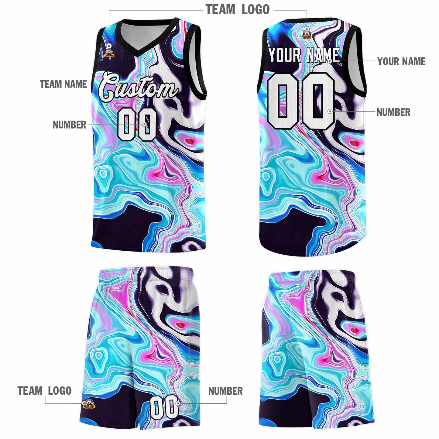 Custom Black Fluid Painting Pattern Sports Uniform Basketball Jersey Limited