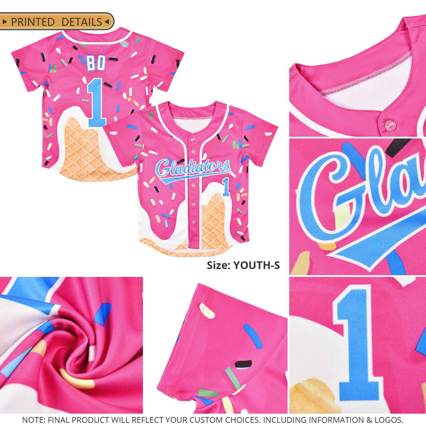 Custom Royal Ice Cream Cone Graffiti Pattern Fashion Authentic Baseball Jersey Limited