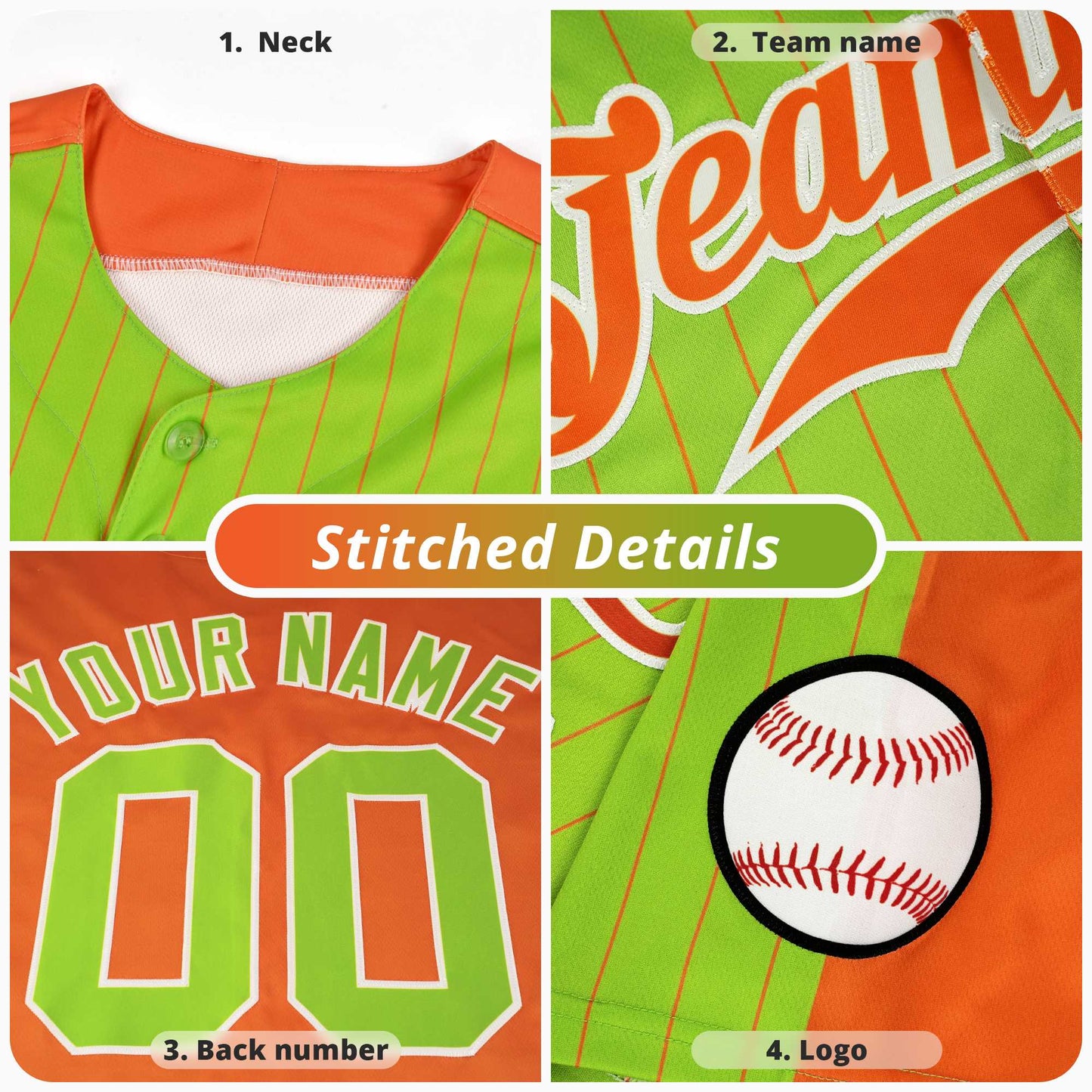 Custom White Orange and Green Pinstripe Personalized Raglan Sleeves Authentic Baseball Jersey Limited