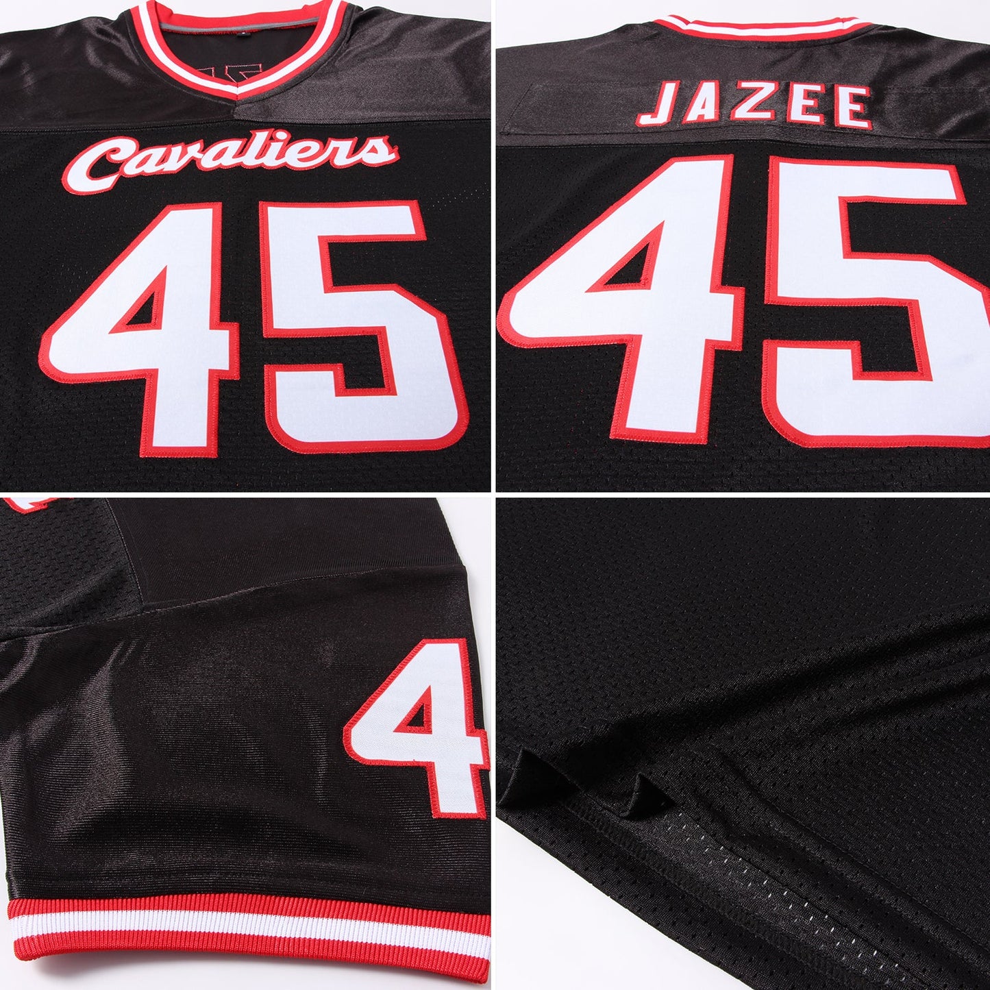 Custom Black White-Red Mesh Authentic Throwback Football Jersey Limited