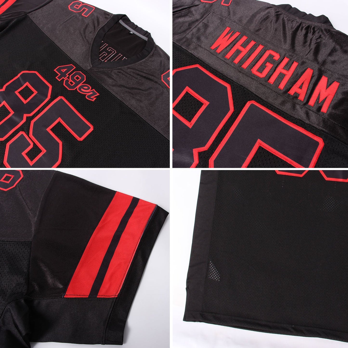 Custom Black Black-Red Mesh Authentic Football Jersey Limited