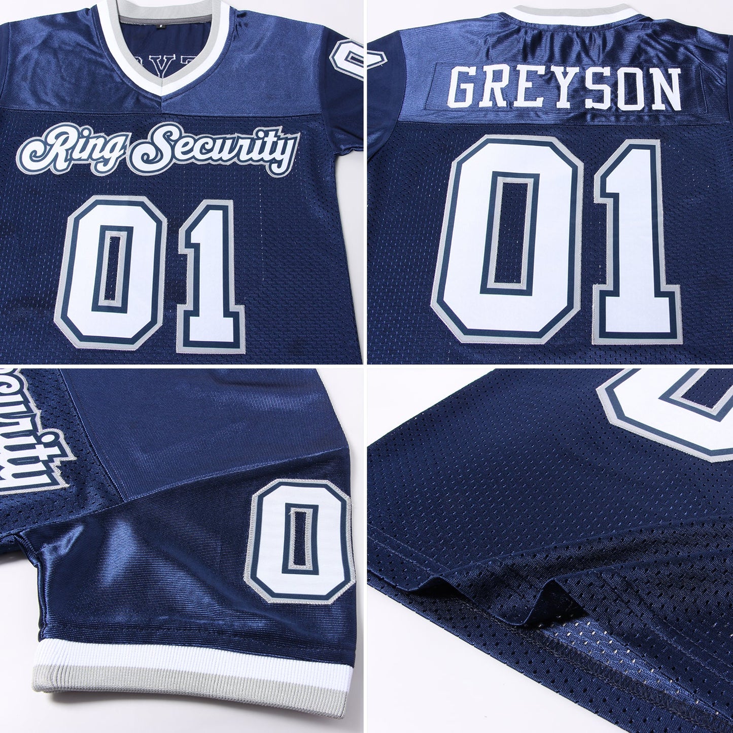 Custom Navy White-Gray Mesh Authentic Throwback Football Jersey Limited