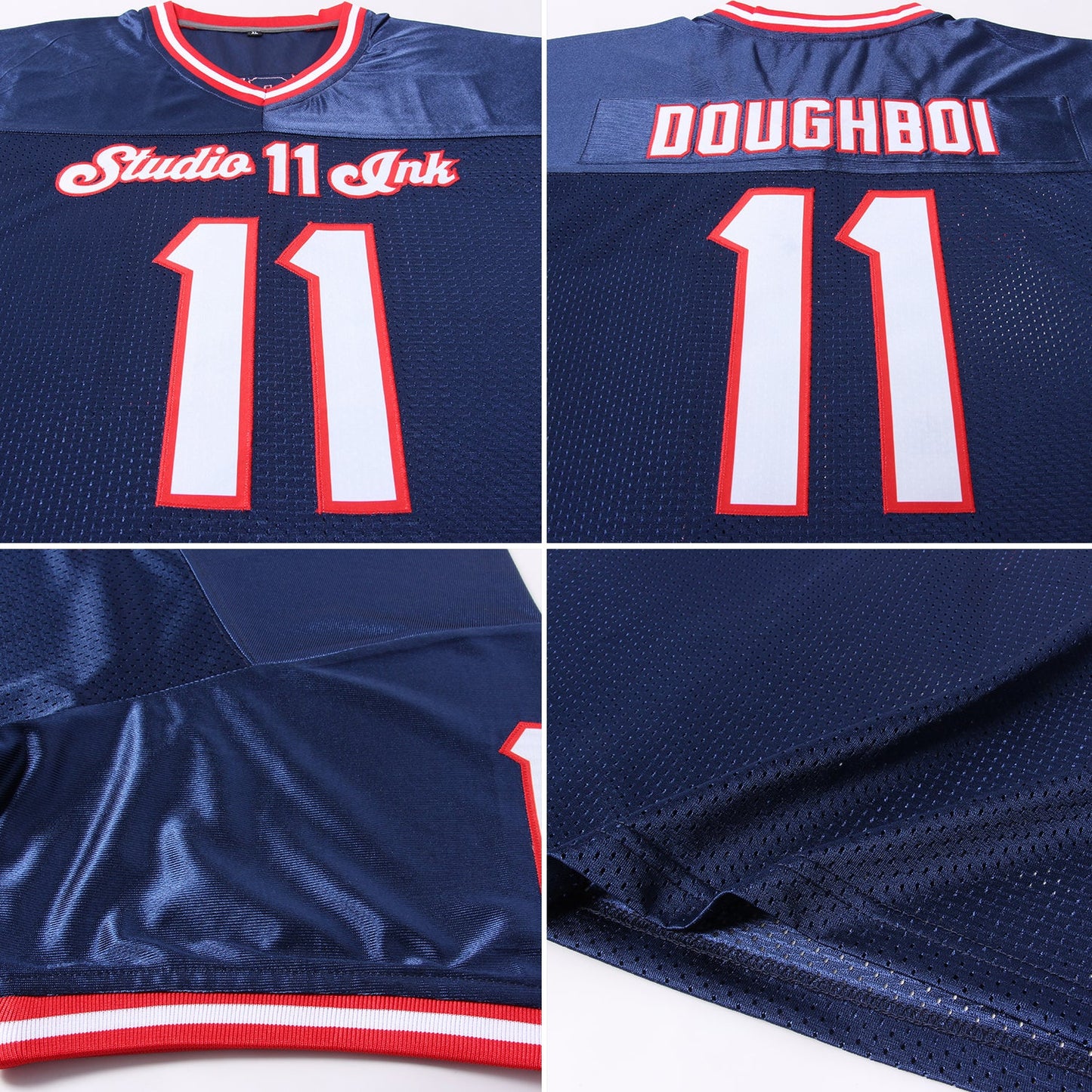 Custom Navy White-Red Mesh Authentic Throwback Football Jersey Limited