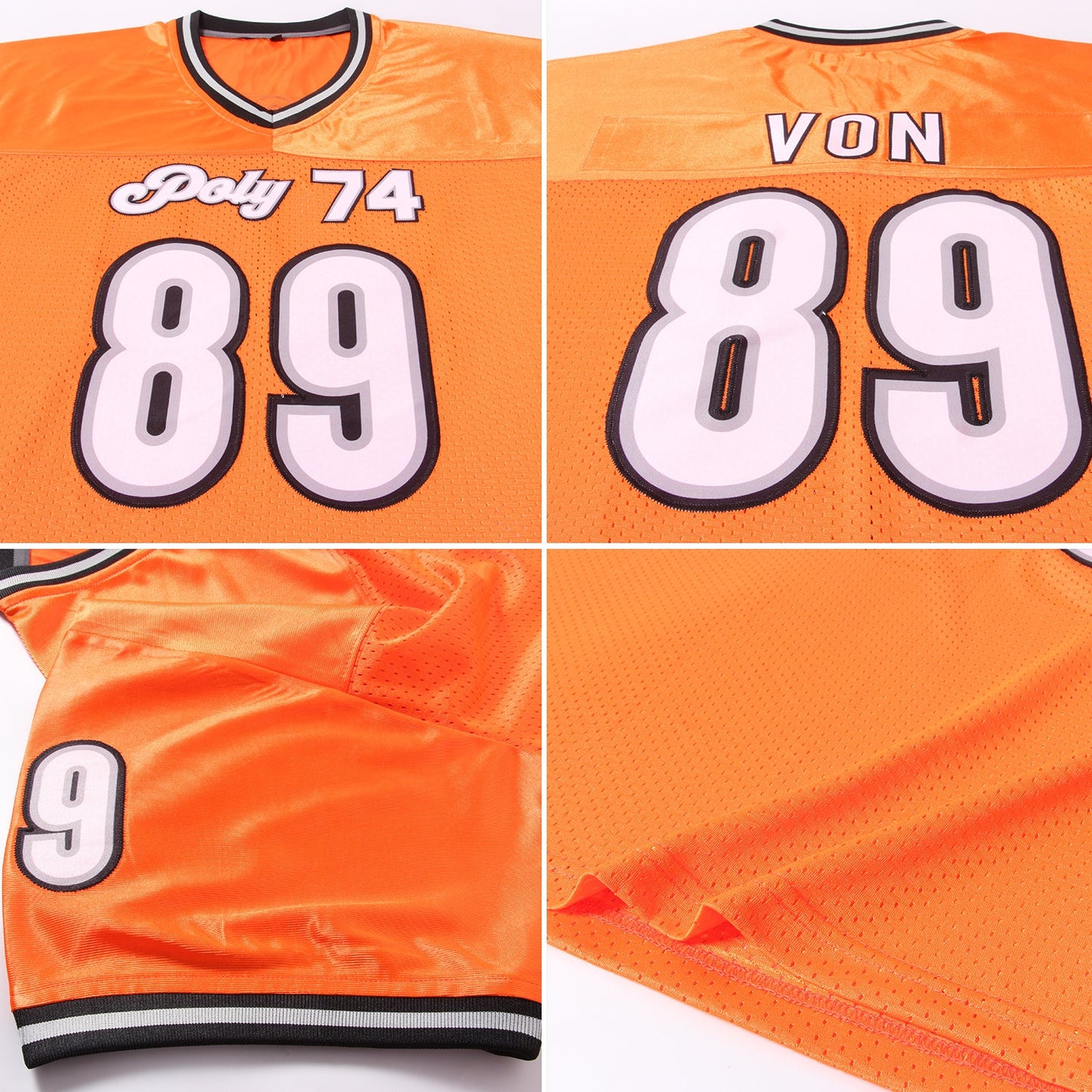 Custom Orange White-Black Mesh Authentic Throwback Football Jersey Limited