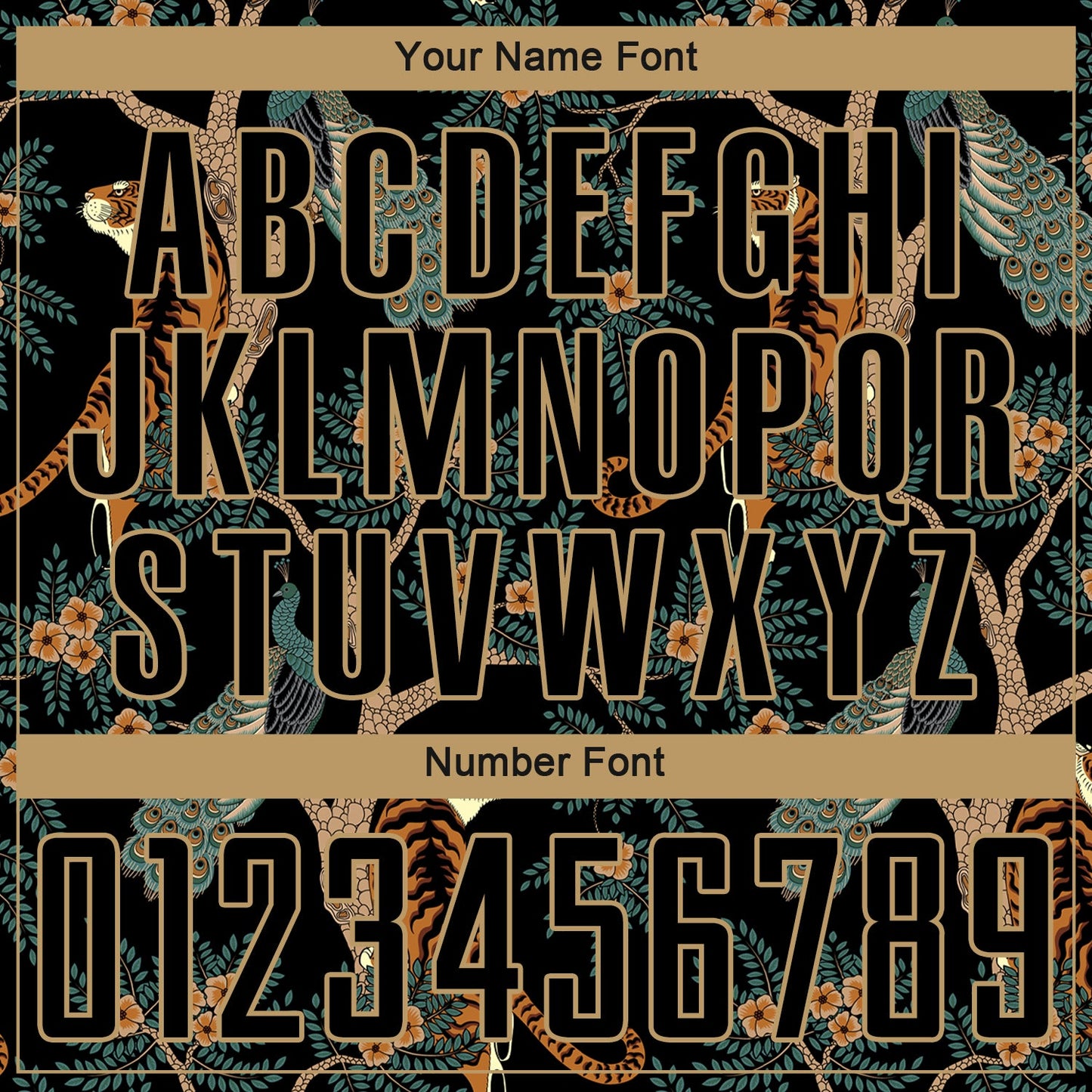 Custom Black Old Gold Tiger And Peacock Sublimation Soccer Uniform Jersey Limited