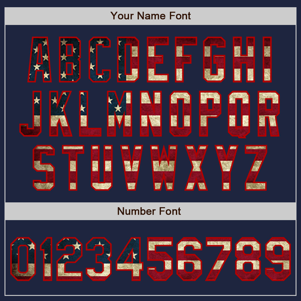 Custom Navy Red Pinstripe Vintage USA Flag Two-Button Unisex Softball Jersey Limited