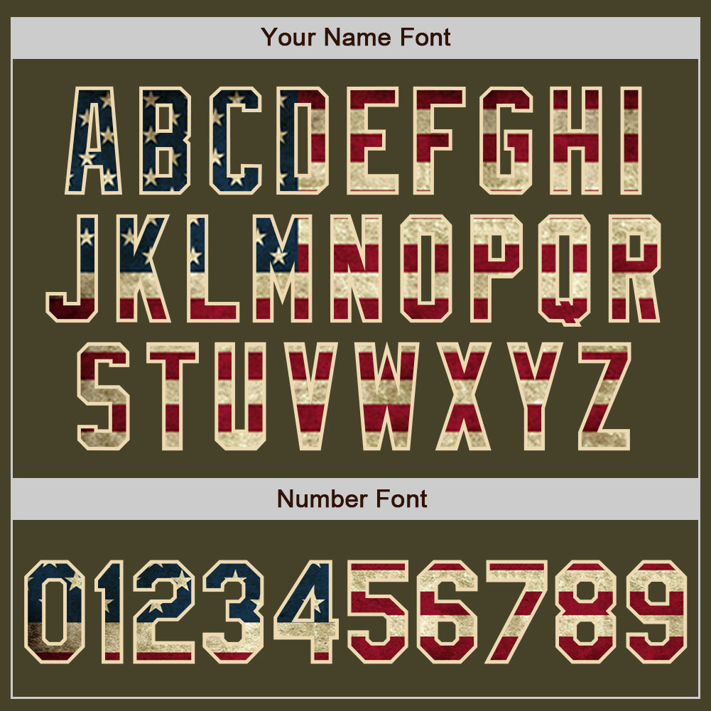 Custom Olive Cream Pinstripe Vintage USA Flag Salute To Service Two-Button Unisex Softball Jersey Limited