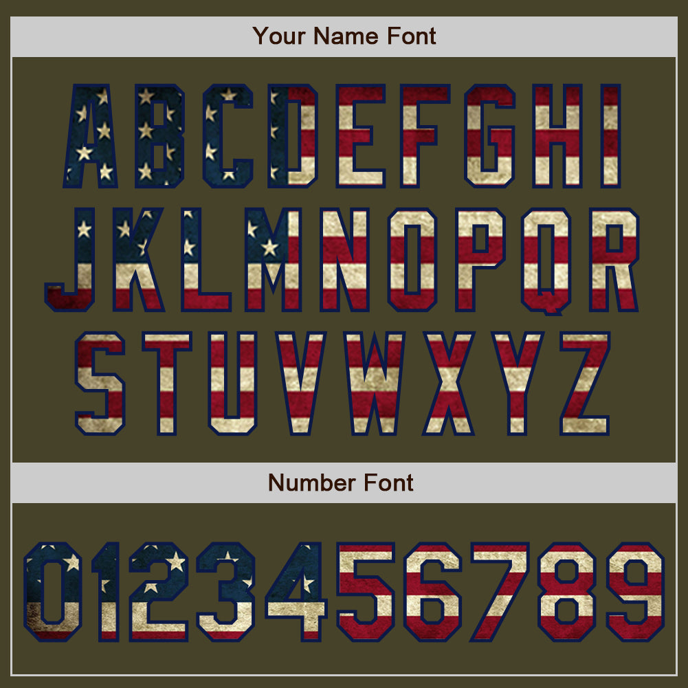 Custom Olive Navy Pinstripe Vintage USA Flag Salute To Service Two-Button Unisex Softball Jersey Limited