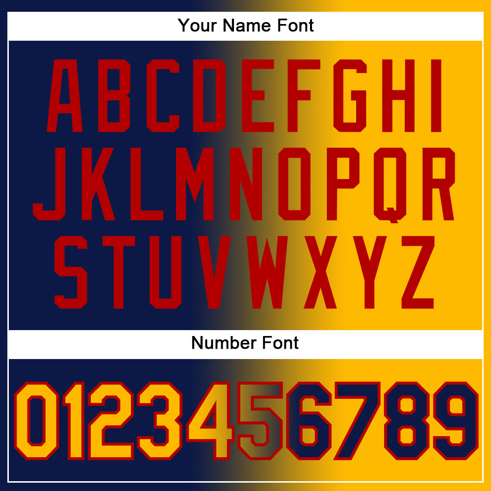 Custom Navy Gold-Red Gradient Fashion Two-Button Unisex Softball Jersey Limited