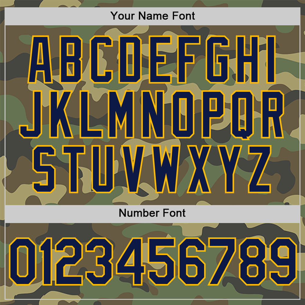 Custom Camo Navy-Gold Salute To Service Two-Button Unisex Softball Jersey Limited