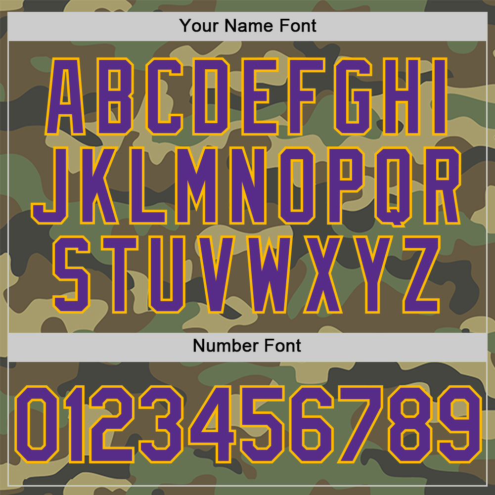 Custom Camo Purple-Gold Salute To Service Two-Button Unisex Softball Jersey Limited