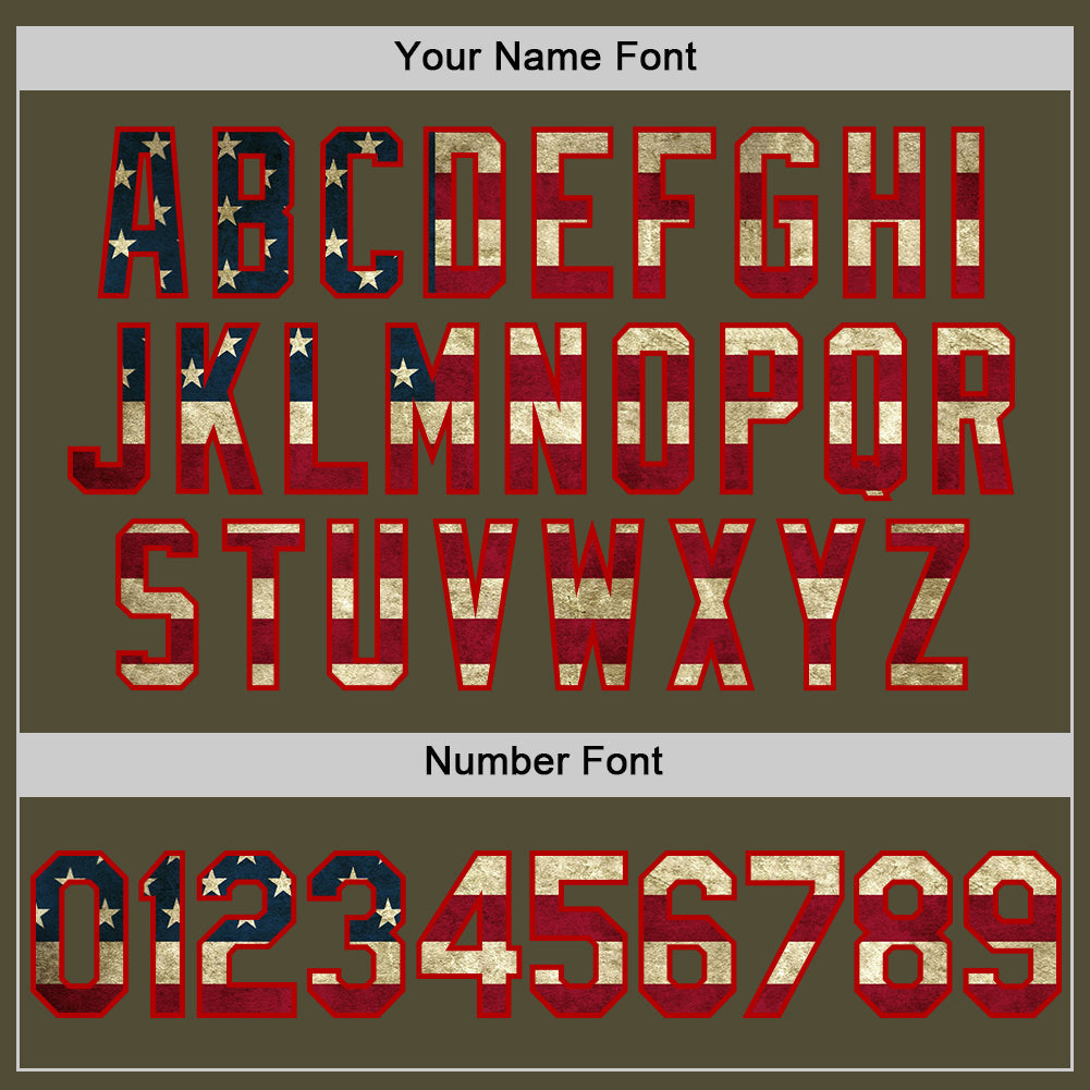 Custom Olive Vintage USA Flag-Red Salute To Service Two-Button Unisex Softball Jersey Limited