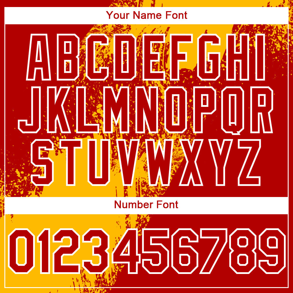 Custom Gold Red-White 3D Pattern Abstract Brush Stroke Two-Button Unisex Softball Jersey Limited