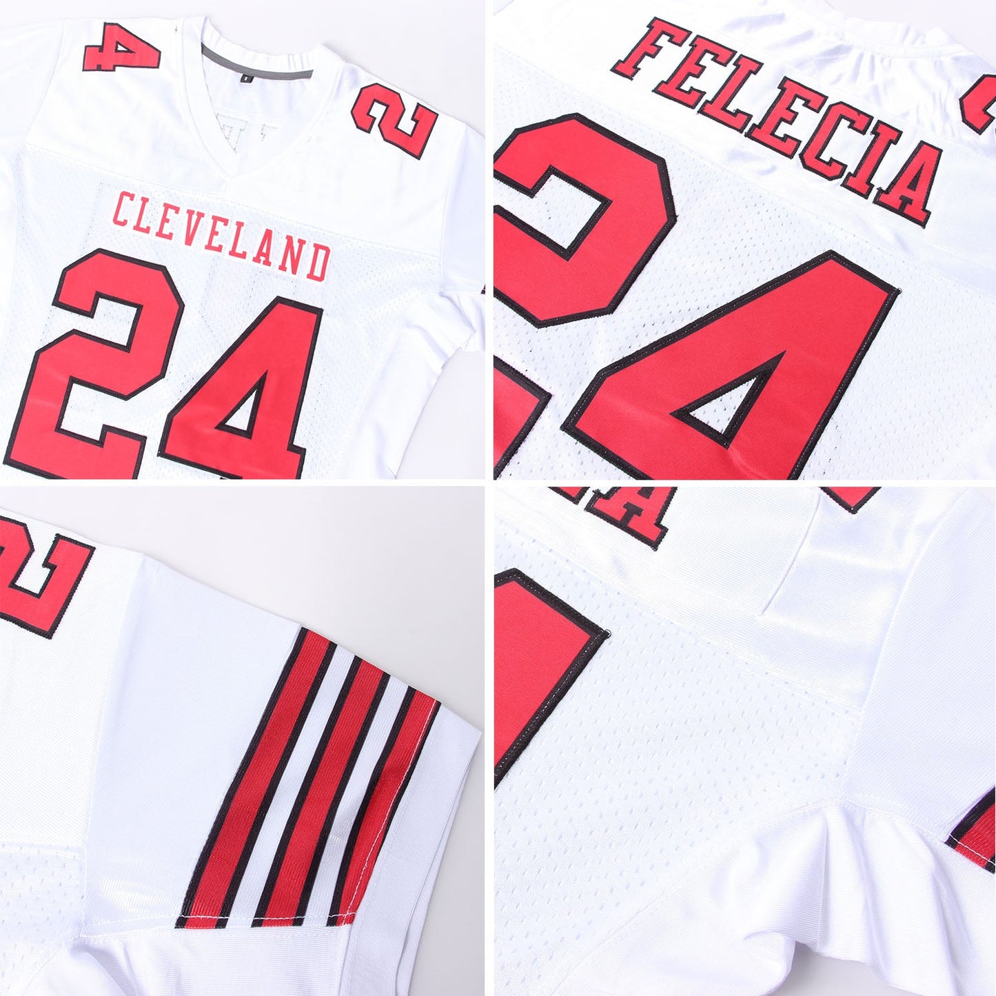 Custom White Red-Black Mesh Authentic Football Jersey Limited