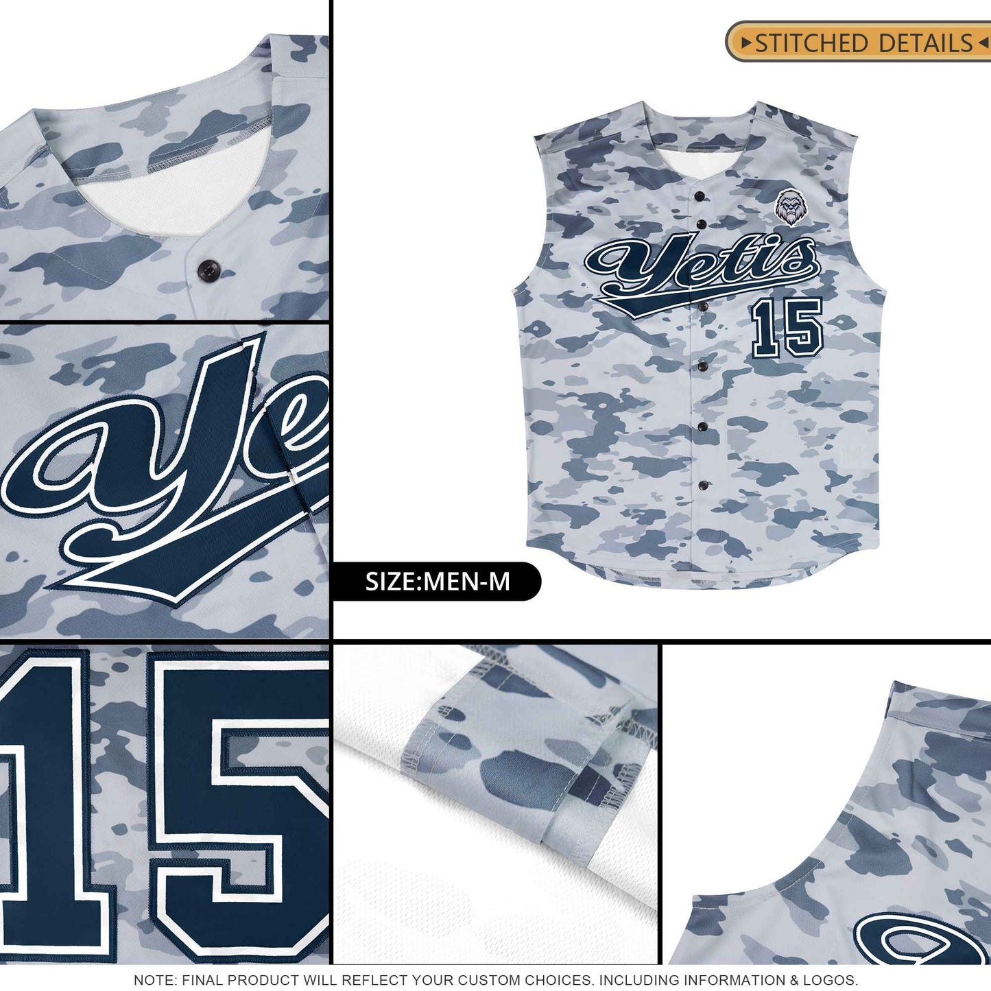 Custom Gray Black Camo Fashion Authentic Sleeveless Baseball Jersey Limited