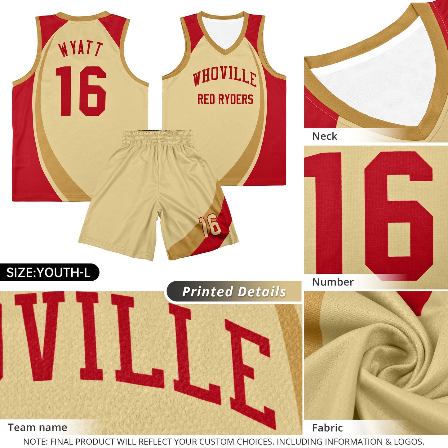 Custom Khaki Old Gold-Red Color Block Sports Uniform Basketball Jersey Limited