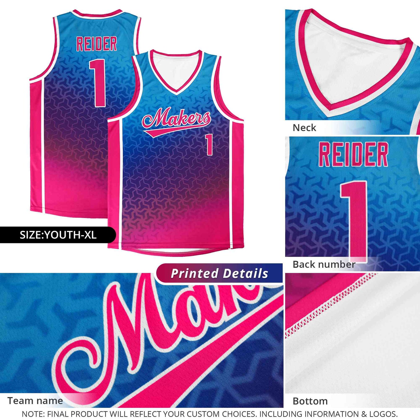 Custom Red Royal Gradient Design Irregular Shapes Pattern Sports Uniform Basketball Jersey Limited
