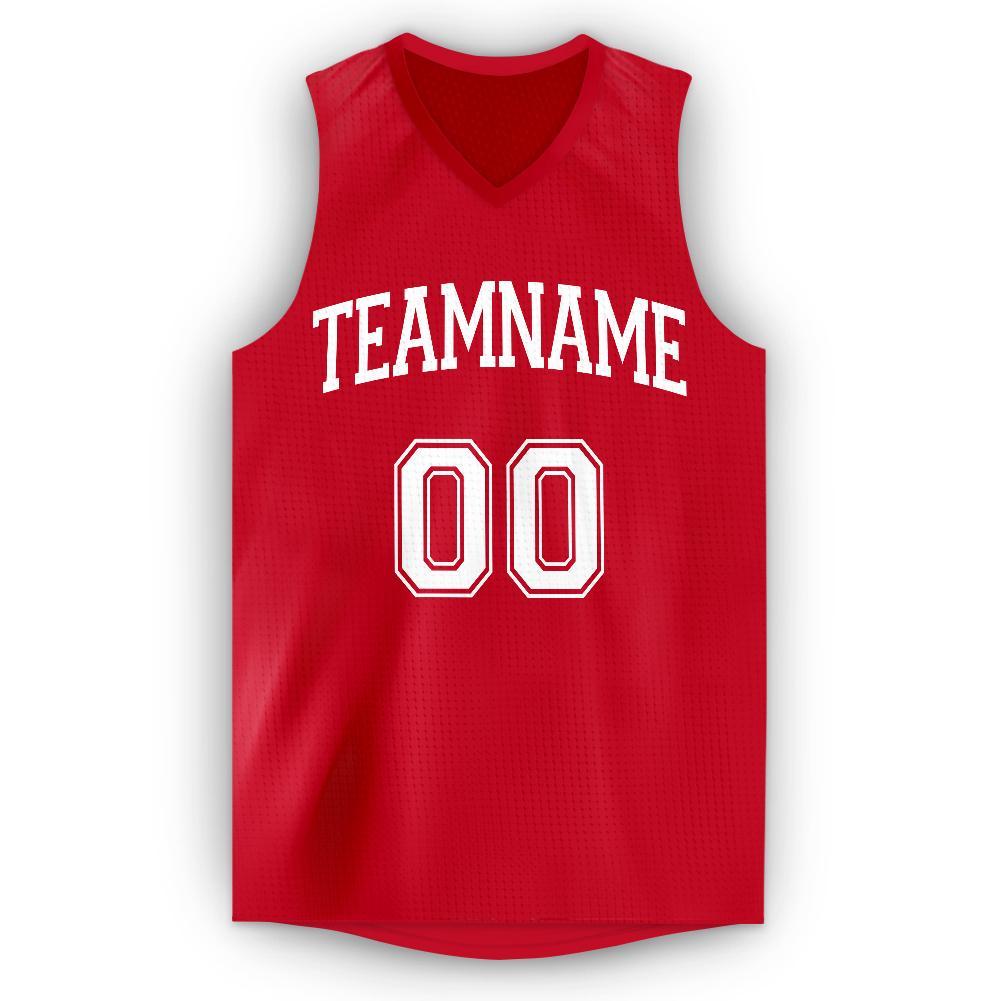 Custom Red White V-Neck Basketball Jersey Limited