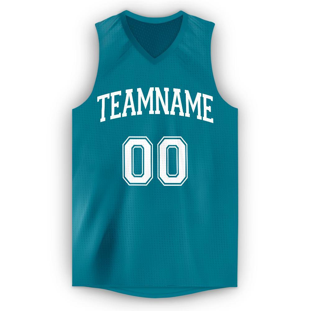 Custom Teal White V-Neck Basketball Jersey Limited