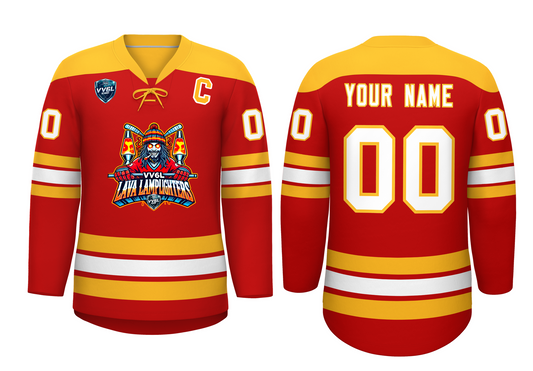 VV6L Custom Lava Lamplighters Red Yellow Hockey Jersey