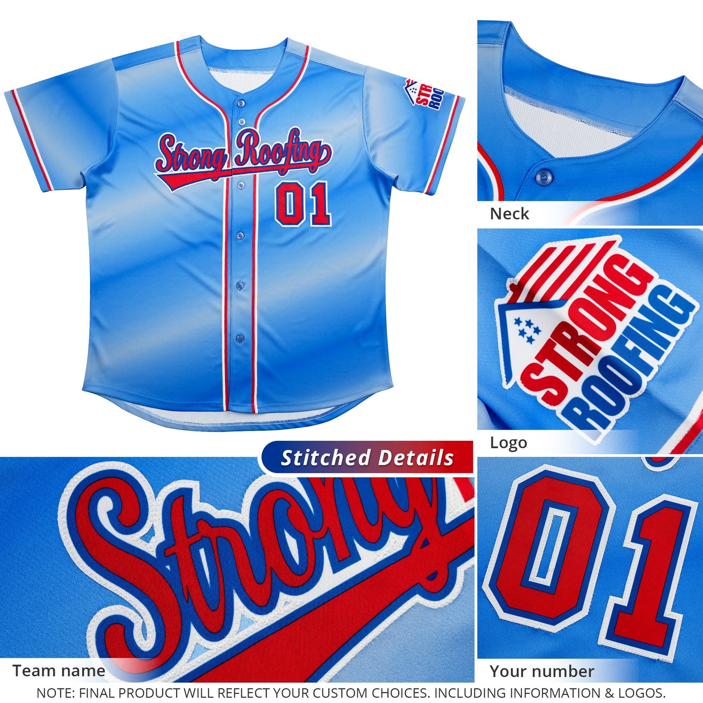 Custom Royal Red-White Gradient Fashion Authentic Baseball Jersey Limited