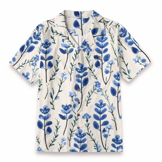 Blue Wildflower Botanical Pattern – Floral Nature Hawaiian Shirt