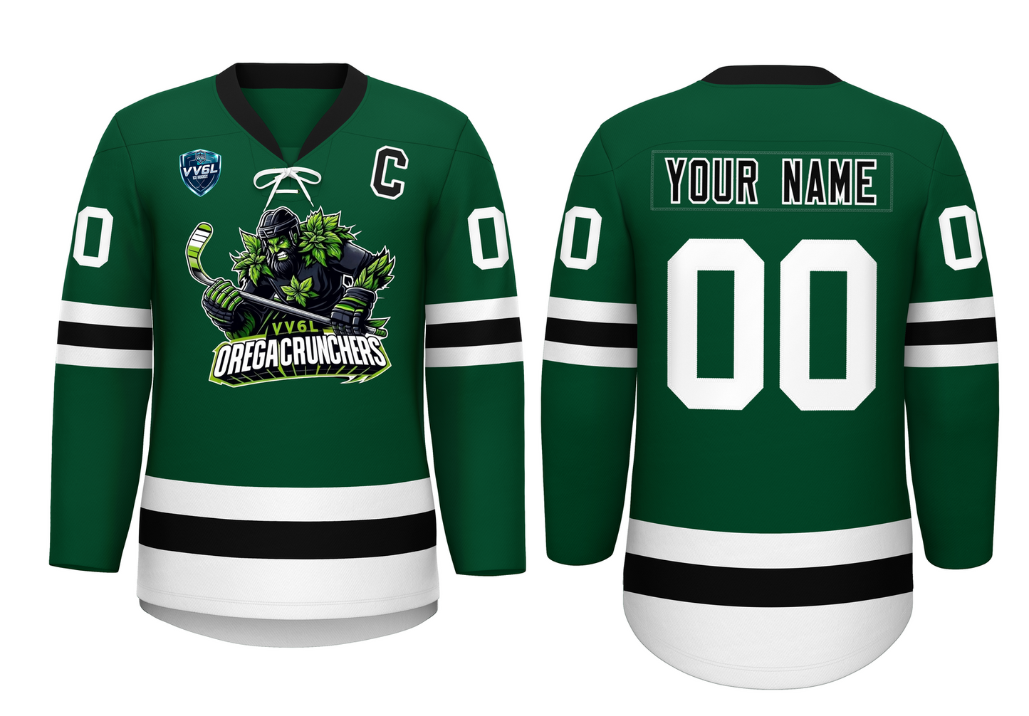 VV6L Custom Orega Crunchers Green White Hockey Jersey