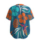 Custom Blue Orange Tropical Floral Wave Abstract Fashion Textured Baseball Jersey Limited