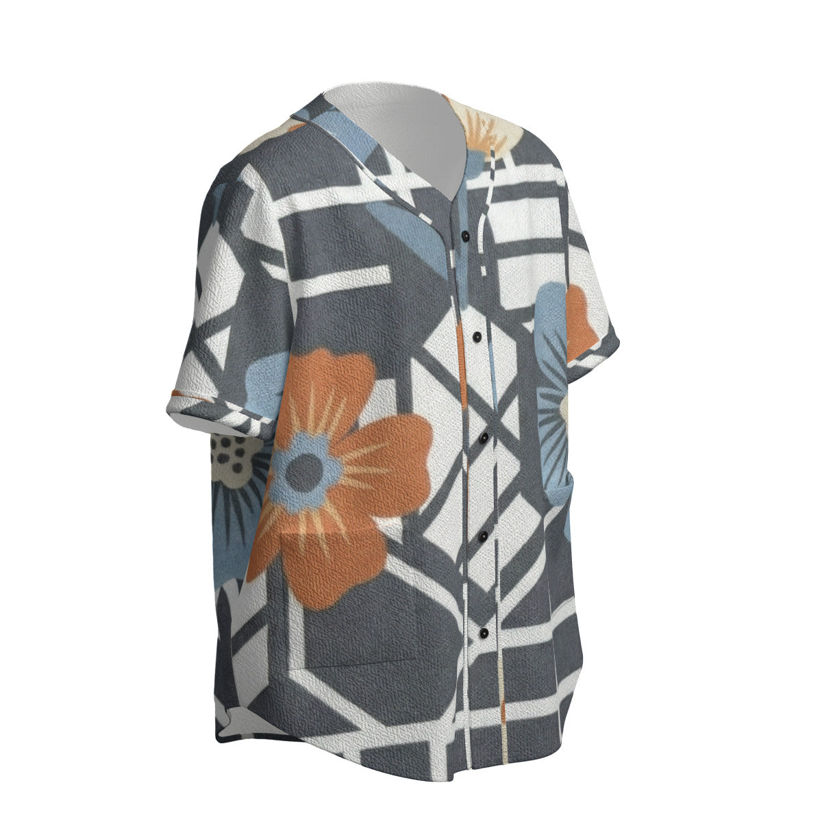 Custom Gray Blue Geometric Floral Grid Art Fashion Textured Baseball Jersey Limited