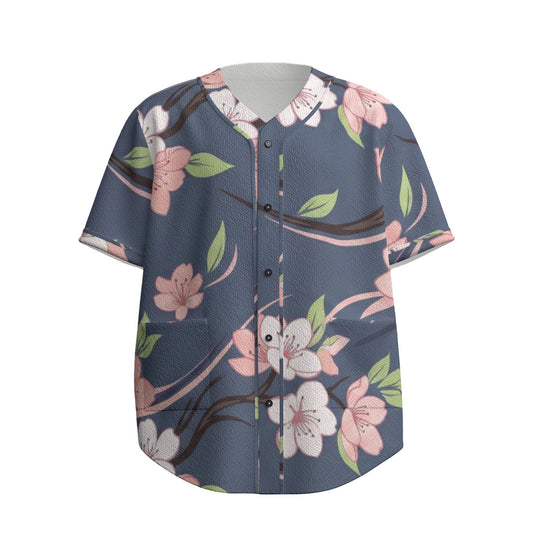Custom Navy Pink Cherry Blossom Branch Japanese Art Fashion Textured Baseball Jersey Limited
