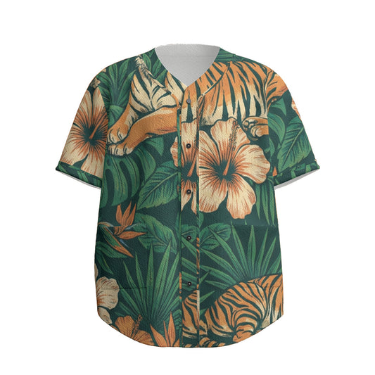 Custom Green Orange Tropical Tiger Floral Jungle Art Fashion Textured Baseball Jersey Limited