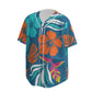 Custom Blue Orange Tropical Floral Wave Abstract Fashion Textured Baseball Jersey Limited