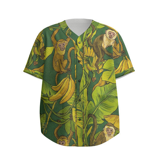 Custom Green Yellow Jungle Monkey Banana Art Fashion Textured Baseball Jersey Limited