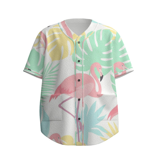 Custom Mint Pink Tropical Flamingo Leaf Art Fashion Textured Baseball Jersey Limited