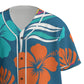 Custom Blue Orange Tropical Floral Wave Abstract Fashion Textured Baseball Jersey Limited