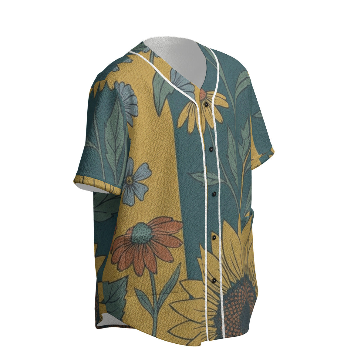 Custom Teal Yellow Vintage Sunflower Botanical Retro Fashion Textured Baseball Jersey Limited