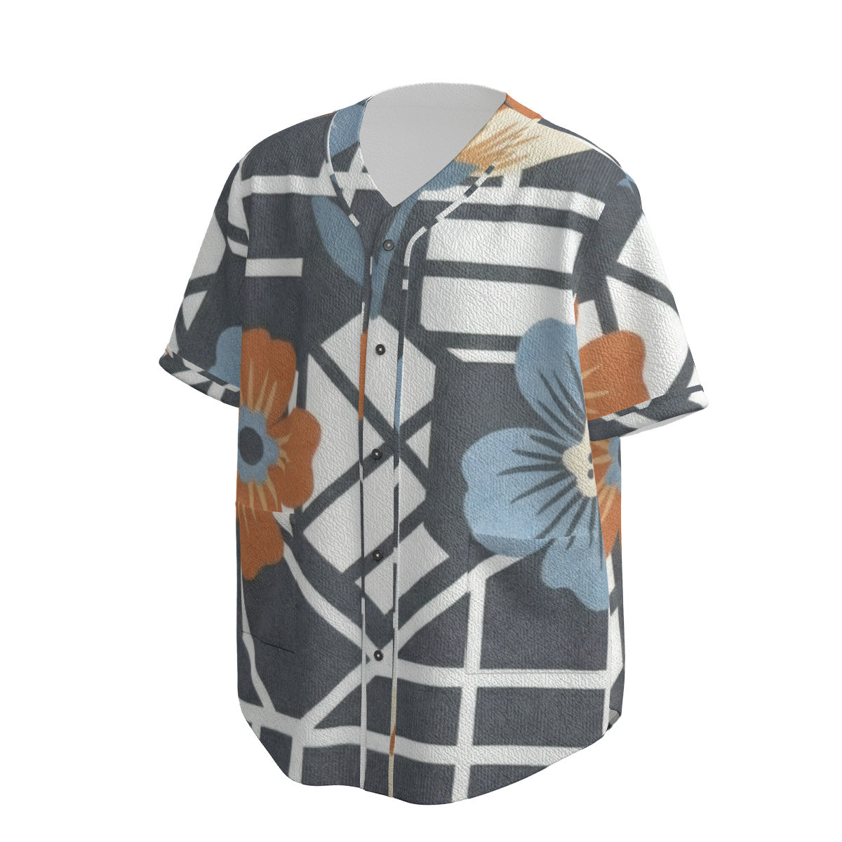 Custom Gray Blue Geometric Floral Grid Art Fashion Textured Baseball Jersey Limited