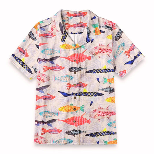 Colorful Tropical Fish Print Button-Up – Custom Photo Hawaiian Shirt