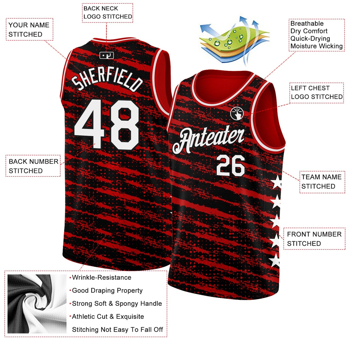 Custom Red White-Black Authentic City Edition Basketball Jersey Limited