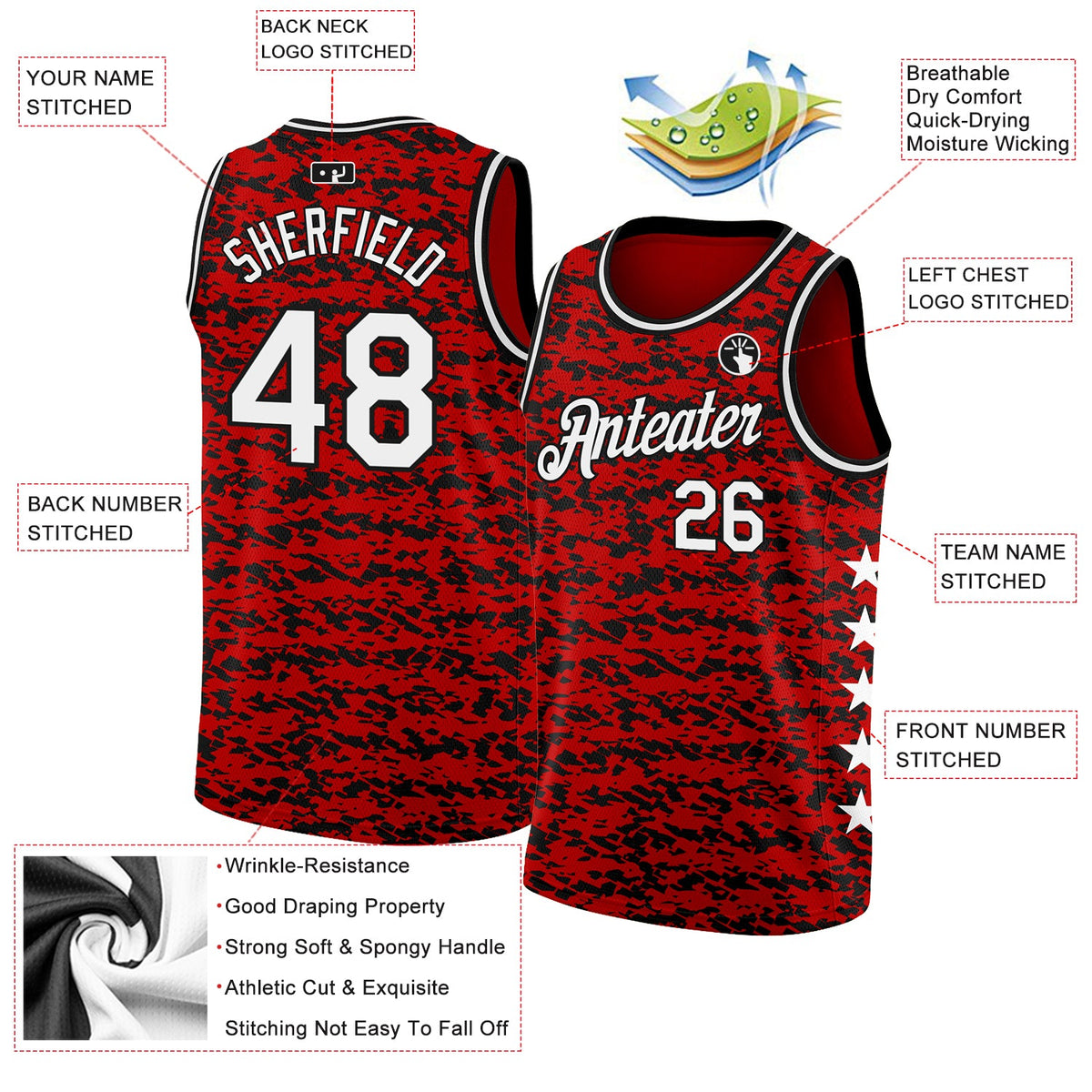 Custom Red White-Black Authentic City Edition Basketball Jersey Limited