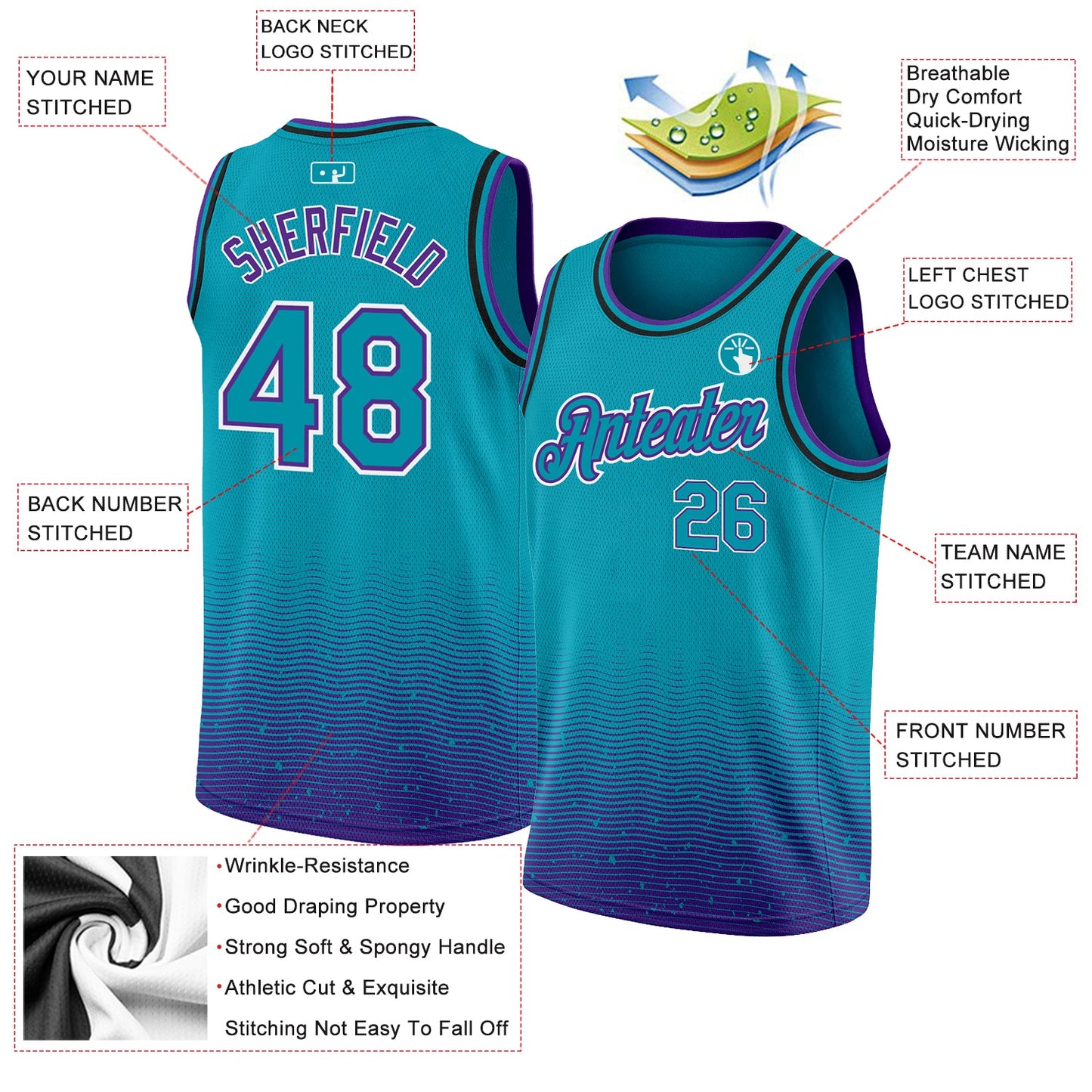Custom Teal Purple-White Fade Fashion Authentic City Edition Basketball Jersey Limited