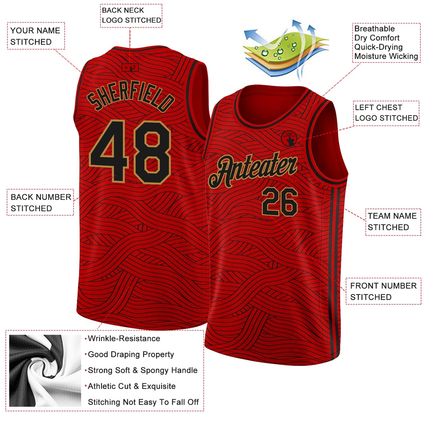 Custom Red Black-Old Gold Authentic City Edition Basketball Jersey Limited