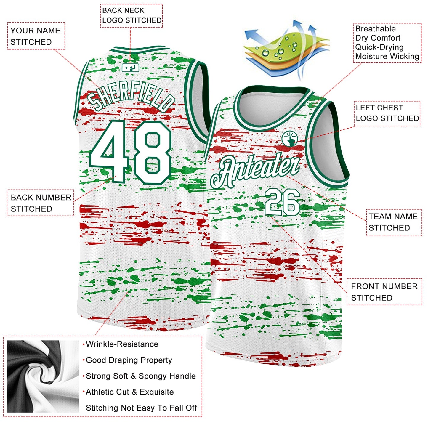 Custom White Kelly Green-Red 3D Mexico Authentic Basketball Jersey Limited