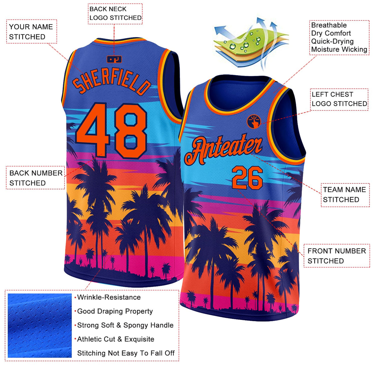 Custom Royal Orange-Navy 3D Pattern Tropical Hawaii Palm Trees Authentic Basketball Jersey Limited