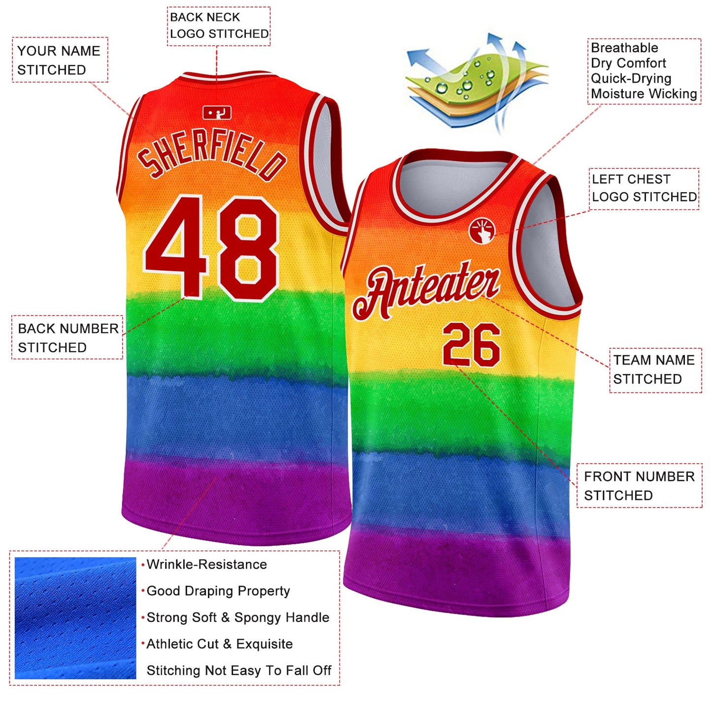Custom Red White 3D Pattern Design Rainbow For Pride Month Love Is Love Lgbt Authentic Basketball Jersey Limited