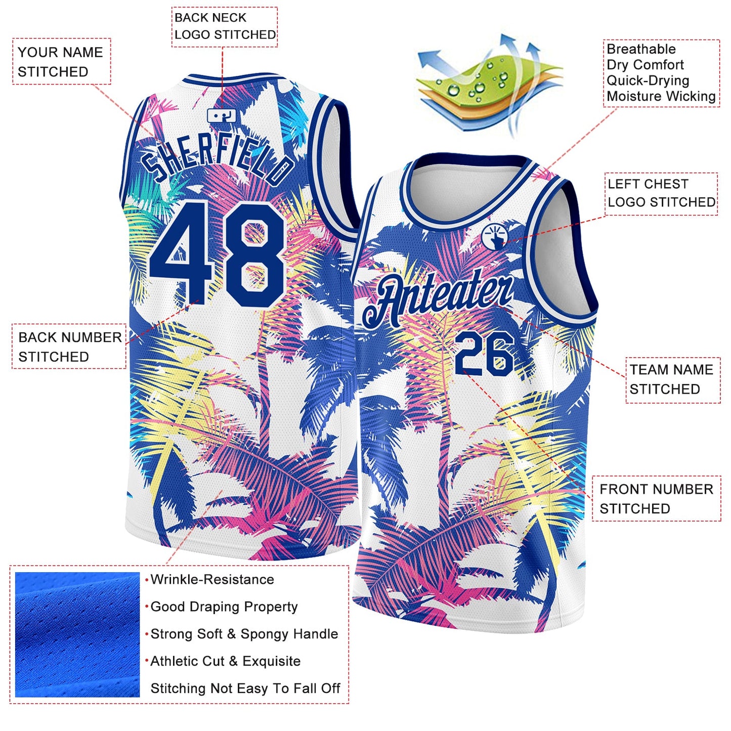 Custom White Royal 3D Pattern Tropical Hawaii Palm Trees Authentic Basketball Jersey Limited
