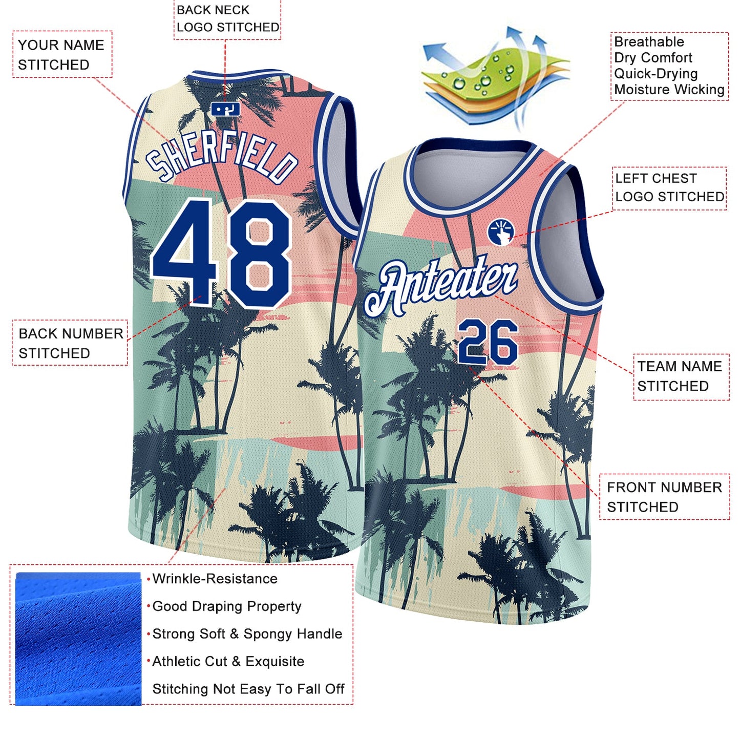 Custom Cream Royal-White 3D Pattern Tropical Hawaii Trees Authentic Basketball Jersey Limited