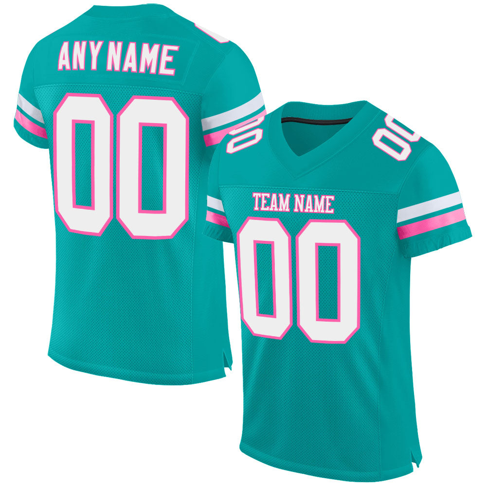 Custom Aqua White-Pink Mesh Authentic Football Jersey Limited