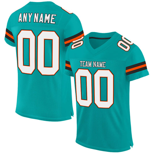 Custom Aqua White-Orange Mesh Authentic Football Jersey Limited